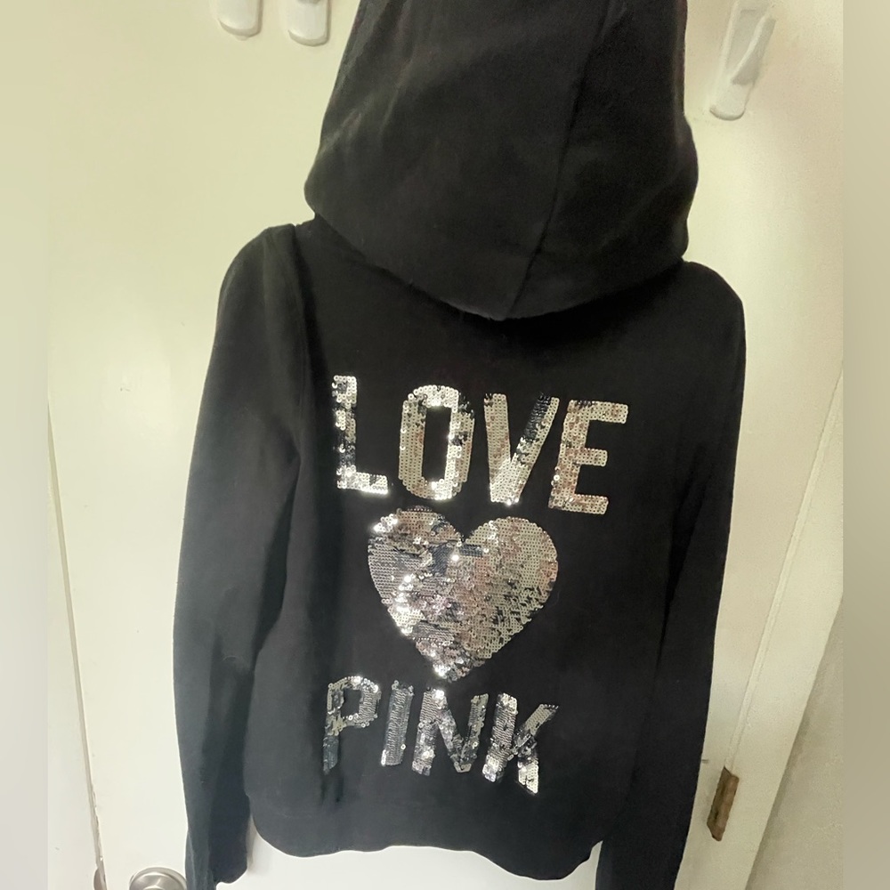 Love pink sequin zip up sweatshirt size L with matching sweats size M